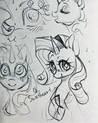 Size: 1638x2048 | Tagged: safe, artist:rozmed, rarity, pony, unicorn, g4, black and white, female, grayscale, horn, mare, monochrome, sketch, sketch dump, solo, traditional art