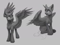 Size: 2048x1536 | Tagged: dead source, safe, artist:rozmed, oc, oc only, alicorn, pony, black and white, fit, gray background, grayscale, monochrome, no pupils, simple background, slender, solo, sternocleidomastoid, thin