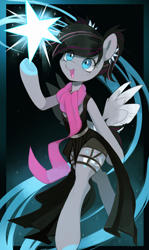 Size: 2026x3405 | Tagged: safe, artist:astralblues, oc, oc only, oc:cosmic chase, pegasus, semi-anthro, clothes, pegasus oc, scarf, skirt, solo, stars
