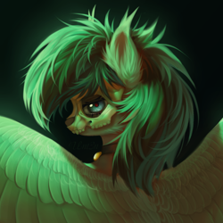 Size: 4000x4000 | Tagged: safe, artist:unt3n, oc, oc:kainy, bat pony, pony, bust, fangs, looking at you, signature, sketch, skull, solo, wings