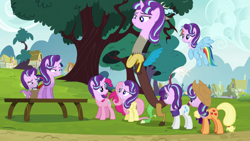 Size: 1251x706 | Tagged: safe, edit, edited screencap, screencap, applejack, discord, fluttershy, pinkie pie, rainbow dash, rarity, spike, starlight glimmer, twilight sparkle, alicorn, draconequus, earth pony, pegasus, pony, unicorn, g4, my little pony: friendship is magic, what about discord?, head swap, horn, mane seven, mane six, reaction image, s5 starlight, twilight sparkle (alicorn)