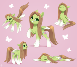 Size: 2300x2000 | Tagged: safe, artist:luminousdazzle, oc, oc only, oc:lumina, butterfly, pegasus, pony, chest fluff, colored wings, eyes closed, female, floppy ears, flying, folded wings, freckles, gradient hooves, gradient legs, gradient wings, green eyes, grin, high res, hoof heart, leg fluff, long mane, looking at you, looking up, lying down, mare, pegasus oc, prone, raised hoof, simple background, sitting, smiling, solo, sploot, spread wings, standing, underhoof, upside-down hoof heart, wings