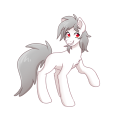 Size: 897x958 | Tagged: safe, artist:cristal1940, oc, oc only, oc:silvernail, earth pony, pony, chest fluff, cute, looking at you, missing cutie mark, no source available, raised hoof, red eyes, simple background, smiling, smiling at you, solo, transparent background