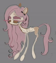 Size: 2072x2328 | Tagged: safe, artist:dddddaxie998839, fluttershy, pegasus, pony, g4, alternate color palette, alternate design, alternate eye color, brown eyes, coat markings, colored ears, colored eyebrows, colored eyelashes, colored sclera, colored sketch, desaturated, eyelashes, female, folded wings, gray background, gray sclera, headband, lanky, lidded eyes, long legs, long mane, long tail, mare, no mouth, pink mane, pink tail, simple background, sketch, skinny, small wings, solo, splotches, standing, straight mane, straight tail, tail, tall, thin, thin legs, wat, wings, yellow coat