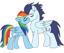 Size: 869x720 | Tagged: safe, artist:dasher666, rainbow dash, soarin', pegasus, pony, g4, female, kiss on the lips, kissing, male, mare, ship:soarindash, shipping, simple background, stallion, straight, white background