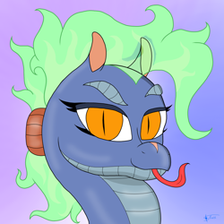 Size: 4000x4000 | Tagged: safe, artist:anix_space, baihe (tfh), dragon, hybrid, longma, them's fightin' herds, bust, community related, gradient background, portrait, solo, tongue out