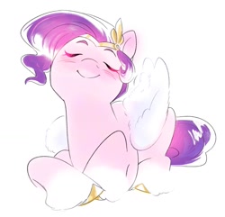Size: 1479x1428 | Tagged: safe, artist:aztrial, pipp petals, pegasus, pony, g5, adorapipp, blushing, cute, eyes closed, female, happy, headband, lying down, mare, prone, simple background, smiling, solo, white background