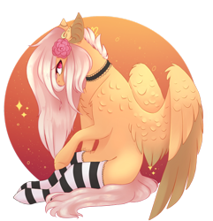 Size: 2402x2496 | Tagged: safe, artist:pixelberrry, oc, oc only, oc:linh, pegasus, pony, choking, clothes, ear piercing, earring, female, flower, flower in hair, jewelry, mare, piercing, simple background, socks, solo, striped socks, transparent background