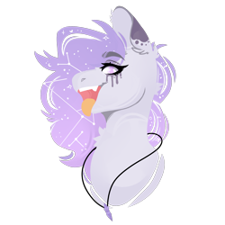 Size: 3000x3000 | Tagged: safe, artist:dejji_vuu, oc, oc only, pony, bust, constellation hair, ethereal mane, female, mare, portrait, simple background, solo, starry mane, tongue out, transparent background