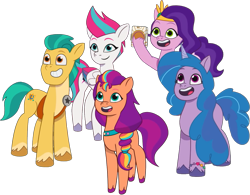 Size: 1293x1008 | Tagged: safe, edit, edited screencap, editor:pascalmulokozi2, screencap, hitch trailblazer, izzy moonbow, pipp petals, sunny starscout, zipp storm, earth pony, pegasus, pony, unicorn, g5, my little pony: tell your tale, background removed, chubby, concave belly, diverse body types, episode needed, female, fit, horn, male, mane five, mane stripe sunny, mare, not a vector, physique difference, simple background, slender, stallion, thin, transparent background