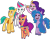 Size: 1293x1008 | Tagged: safe, edit, edited screencap, editor:pascalmulokozi2, screencap, hitch trailblazer, izzy moonbow, pipp petals, sunny starscout, zipp storm, earth pony, pegasus, pony, unicorn, g5, my little pony: tell your tale, starscout code, background removed, chubby, concave belly, diverse body types, female, fit, horn, male, mane five, mane stripe sunny, mare, not a vector, physique difference, simple background, slender, stallion, thin, transparent background