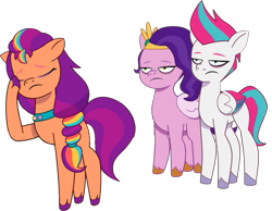 Size: 1163x904 | Tagged: safe, edit, edited screencap, editor:pascalmulokozi2, screencap, pipp petals, sunny starscout, zipp storm, earth pony, pegasus, pony, g5, my little pony: tell your tale, background removed, chubby, concave belly, diverse body types, episode needed, female, fit, height difference, not a vector, physique difference, pipp is short, simple background, slender, thin, transparent background, zipp is tall