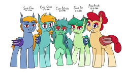 Size: 2666x1542 | Tagged: safe, artist:moonatik, oc, oc only, oc:carte blanche, oc:easy street, oc:penny arcade, oc:scot free, oc:sweet pot, bat pony, pony, bat pony oc, brother and sister, coat markings, eyeshadow, family, father and child, father and daughter, father and son, female, femboy, freckles, hair bun, makeup, male, mare, mother and child, mother and daughter, mother and son, raised hoof, red eyes, siblings, simple background, socks (coat markings), stallion, transparent background