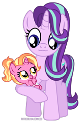 Size: 4394x6741 | Tagged: safe, artist:jennieoo, luster dawn, starlight glimmer, pony, unicorn, g4, baby, baby luster dawn, baby pony, commission, cute, diaper, duo, family, female, holding a pony, hooves to the chest, horn, luster dawn is starlight's and sunburst's daughter, mother and child, mother and daughter, parent and child, parent:starlight glimmer, parent:sunburst, parents:starburst, simple background, transparent background, vector