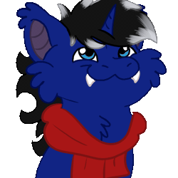 Size: 600x600 | Tagged: safe, artist:euspuche, oc, oc only, oc:night reader, bat pony, hybrid, unicorn, animated, bat pony oc, cheek fluff, clothes, commission, cute, fangs, horn, meme, ocbetes, pop cat, scarf, simple background, solo, transparent background, weapons-grade cute, ych result