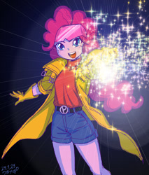 Size: 800x939 | Tagged: safe, artist:uotapo, pinkie pie, human, equestria girls, g4, clothes, cosplay, costume, jubilee, marvel, open mouth, x-men, x-men 97