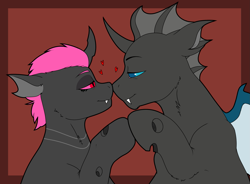 Size: 2165x1596 | Tagged: safe, artist:cold blight, oc, oc only, changeling, changeling oc, commission, cute, nose to nose, oc x oc, pink changeling, shipping, ych result