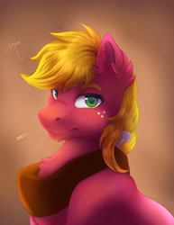 Size: 1280x1657 | Tagged: safe, artist:serenity, big macintosh, earth pony, pony, g4, bust, chest fluff, chin fluff, ear fluff, eeyup, looking at you, male, portrait, shiny, simple background, solo, stallion, straw in mouth, wheat, wingding eyes
