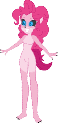Size: 774x1623 | Tagged: safe, artist:invisibleink, artist:tylerajohnson352, pinkie pie, werewolf, equestria girls, g4, black sclera, claws, fangs, female, fur, glowing, glowing eyes, halloween, holiday, monster, pointed ears, sharp teeth, simple background, solo, tail, talons, teeth, transparent background