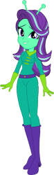 Size: 515x1658 | Tagged: safe, artist:invisibleink, artist:tylerajohnson352, starlight glimmer, alien, equestria girls, g4, antenna, boots, clothes, female, gloves, green skin, halloween, high heels, holiday, monster, shoes, simple background, solo, suit, transparent background