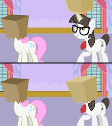 Size: 1920x2176 | Tagged: safe, artist:agrol, raven, twinkleshine, pony, unicorn, g4, bag, cute, horn, paper bag, sin of envy, sin of lust, the seven sins