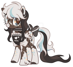 Size: 1280x1163 | Tagged: safe, artist:magicdarkart, earth pony, pony, apron, bow, clothes, deviantart watermark, female, mare, obtrusive watermark, simple background, solo, tail, tail bow, transparent background, watermark