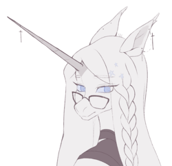 Size: 2126x2057 | Tagged: safe, artist:ruru_01, oc, oc only, pony, unicorn, braid, ear piercing, glasses, horn, long hair, long horn, long mane, looking at you, piercing, sharp horn, simple background, smiling, solo, white background