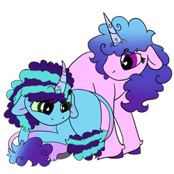 Size: 2048x2048 | Tagged: safe, artist:birbnerd17, izzy moonbow, misty brightdawn, pony, unicorn, g5, comforting, female, horn, mare, sad, simple background, transparent background