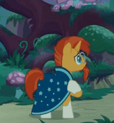 Size: 392x421 | Tagged: safe, screencap, sunburst, pony, unicorn, g4, student counsel, animated, cloak, clothes, cropped, gif, glasses, horn, male, scared, solo, stallion, startled