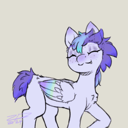Size: 500x500 | Tagged: safe, artist:zephyrsplume, oc, oc:sweetcloud, pegasus, pony, :3, animated, colored wings, fangs, gif, gradient wings, short tail, solo, tail, wave, waving, wing gesture, wing wave, wings