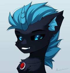 Size: 1362x1427 | Tagged: safe, artist:airiniblock, oc, oc only, unicorn, bust, commission, ear fluff, fangs, horn, icon, portrait, smiling, solo
