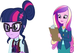 Size: 3525x2520 | Tagged: safe, edit, edited screencap, editor:homersimpson1983, screencap, dean cadance, princess cadance, sci-twi, twilight sparkle, equestria girls, g4, my little pony equestria girls: friendship games, background removed, clipboard, clothes, female, glasses, not a vector, simple background, transparent background