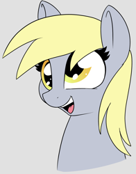 Size: 1484x1894 | Tagged: safe, artist:axlearts, derpy hooves, pony, g4, bust, female, gray background, happy, mare, open mouth, open smile, portrait, simple background, smiling, solo
