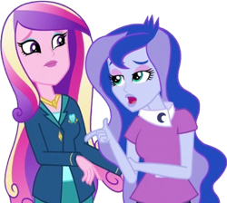 Size: 827x740 | Tagged: safe, edit, edited screencap, editor:mrtoonlover83, screencap, dean cadance, princess cadance, princess luna, vice principal luna, human, equestria girls, g4, background removed, duo, duo female, female, not a vector, simple background, transparent background