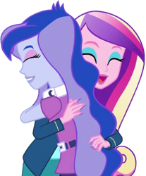 Size: 813x982 | Tagged: safe, edit, edited screencap, editor:mrtoonlover83, screencap, dean cadance, princess cadance, princess luna, vice principal luna, human, equestria girls, g4, background removed, duo, duo female, eyes closed, female, hug, not a vector, simple background, transparent background