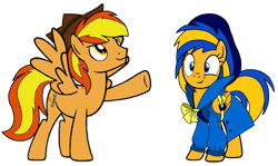 Size: 1169x697 | Tagged: safe, artist:noi kincade, oc, oc only, oc:firey ratchet, oc:flare spark, pegasus, pony, g4, clothes, detective, duo, duo male and female, fedora, female, hat, male, simple background, transparent background, trenchcoat