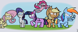 Size: 4780x2000 | Tagged: safe, artist:aidandefrehn, applejack, fluttershy, pinkie pie, rainbow dash, rarity, twilight sparkle, alicorn, earth pony, pegasus, pony, unicorn, g4, female, horn, mane six, redraw, twilight sparkle (alicorn)