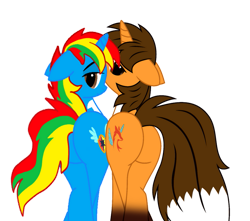 Size: 827x731 | Tagged: safe, artist:shieldwingarmorofgod, oc, oc only, oc:ej, oc:shield wing, alicorn, pony, butt, butt focus, duo, duo male, gay, male, plot, plot pair, shipping, simple background, transparent background