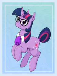 Size: 1530x2040 | Tagged: safe, alternate version, artist:moonatik, twilight sparkle, pony, unicorn, g4, abstract background, collar, cravat, cute, female, glasses, gradient background, horn, mare, raised hoof, solo, tail, tail bun, unicorn twilight