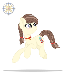 Size: 2500x2500 | Tagged: safe, artist:r4hucksake, oc, oc only, oc:gumdrop smiles, earth pony, pony, bell, bell collar, blushing, braid, braided tail, collar, female, jumping, mare, simple background, solo, tail, transparent background