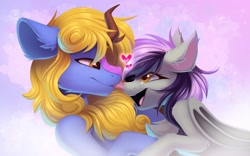 Size: 2048x1280 | Tagged: oc name needed, safe, artist:kebchach, oc, oc only, kirin, pony, duo, duo male and female, female, heart, heart eyes, in love, looking at each other, looking at someone, male, mare, oc x oc, shipping, straight, wingding eyes