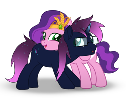 Size: 3600x2829 | Tagged: safe, artist:ramixe dash, pipp petals, oc, oc:osiris eclipse, pegasus, pony, unicorn, g4, g5, colored horn, colored wings, duo, female, g5 to g4, generation leap, horn, male, mare, movie accurate, shipping, simple background, stallion, straight, transparent background, wings