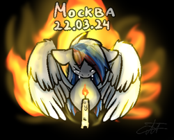 Size: 860x694 | Tagged: safe, artist:deadsmoke, oc, oc:marussia, pegasus, pony, candle, crying, current events, cyrillic, fire, nation ponies, russia, russian, sad, solo, vent art