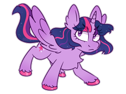 Size: 2048x1536 | Tagged: safe, artist:bunnykitty13, twilight sparkle, alicorn, pony, g4, alternate design, big ears, chest fluff, colored hooves, colored wings, determined look, ear fluff, eye clipping through hair, eyebrows, eyebrows visible through hair, eyelashes, female, frown, gradient ears, gradient legs, gradient wings, horn, looking up, mare, multicolored mane, multicolored tail, purple coat, purple eyes, shiny hooves, short, simple background, solo, sparkly mane, sparkly tail, spread wings, tail, transparent background, twilight sparkle (alicorn), two toned wings, unicorn horn, unshorn fetlocks, wide stance, wingding eyes, wings