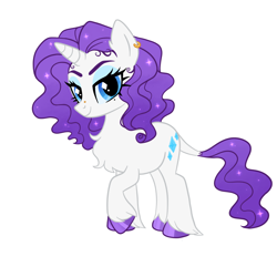 Size: 1280x1280 | Tagged: safe, artist:bunnykitty13, edit, part of a set, vector edit, rarity, pony, unicorn, g4, alternate design, beauty mark, blue eyes, bridge piercing, chest fluff, curly mane, curly tail, cutie mark eyes, ear fluff, ear piercing, earring, eyeshadow, female, horn, jewelry, leonine tail, lidded eyes, long mane, long tail, makeup, mare, narrowed eyes, piercing, purple mane, purple tail, redesign, shiny hooves, simple background, smiling, solo, sparkly mane, sparkly tail, standing, tail, unicorn horn, unshorn fetlocks, vector, white background, white coat, wingding eyes
