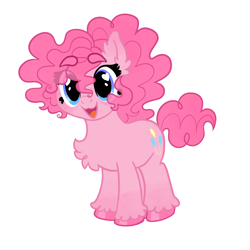Size: 1280x1280 | Tagged: safe, artist:bunnykitty13, edit, part of a set, vector edit, pinkie pie, earth pony, pony, g4, :3, alternate design, blue eyes, chest fluff, chubby, coat markings, colored eartips, colored eyebrows, colored hooves, curly mane, curly tail, ear fluff, eye clipping through hair, eyebrows, eyebrows visible through hair, eyelashes, female, heart, heart eyes, looking at you, mare, open mouth, open smile, pink coat, pink mane, pink tail, ponytail, redesign, shiny hooves, short, short mane, simple background, smiling, smiling at you, socks (coat markings), solo, tail, tied mane, unshorn fetlocks, vector, white background, wingding eyes