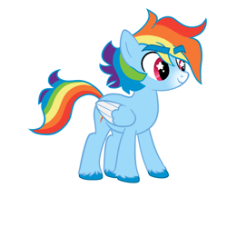 Size: 1280x1280 | Tagged: safe, artist:bunnykitty13, edit, part of a set, vector edit, rainbow dash, pegasus, pony, g4, alternate design, blue coat, colored hooves, colored muzzle, colored wings, colored wingtips, eyebrows, eyebrows visible through hair, female, folded wings, long tail, mare, multicolored hair, pink eyes, rainbow hair, rainbow tail, redesign, short hair rainbow dash, simple background, smiling, solo, starry eyes, tail, thick eyebrows, two toned wings, unshorn fetlocks, vector, white background, wingding eyes, wings