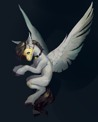 Size: 3036x3800 | Tagged: safe, artist:gemm, oc, oc only, oc:kainy, pegasus, pony, flying, mask, solo, wings