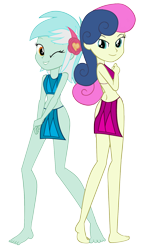 Size: 1008x1681 | Tagged: safe, artist:crazybrothersstyler2, artist:invisibleink, edit, bon bon, lyra heartstrings, sweetie drops, human, equestria girls, g4, barefoot, duo, duo female, feet, female, lesbian, ship:lyrabon, shipping, simple background, transparent background
