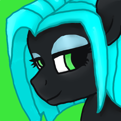 Size: 600x600 | Tagged: safe, artist:cloriin, oc, oc only, pony, black coat, bust, female, green background, lidded eyes, mare, portrait, simple background, solo